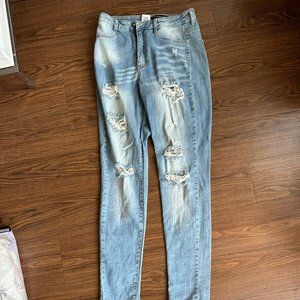 Fashion Nova - No Need To Pretend Distressed High Waisted Jeans - Light Blue 9